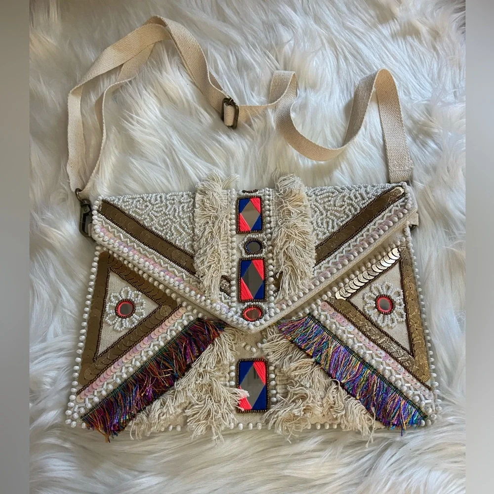 Lulus Tribal Chic Crossbody Bag - Cream and Multicolor - Picture 1 of 8